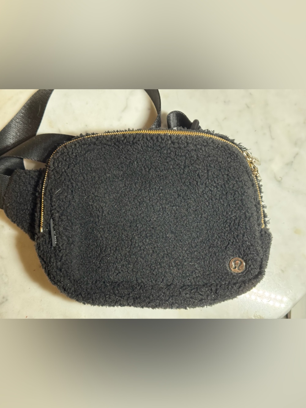 lululemon athletica Black Sherpa Crossbody Bag with Gold Hardware